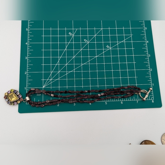 Beautiful garnet Sterling two strand necklace with multi gem's pendant - Picture 8 of 13